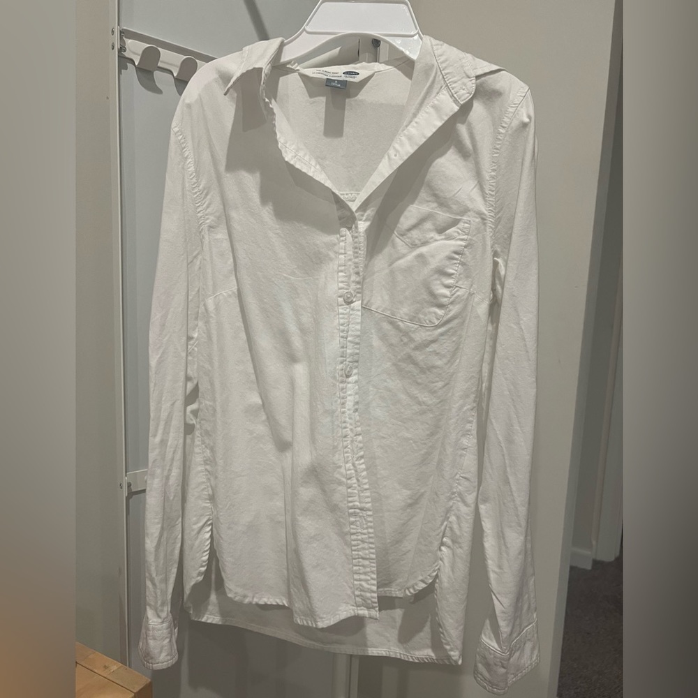 Old Navy White Classic Long Sleeve Button Down Shirt - L